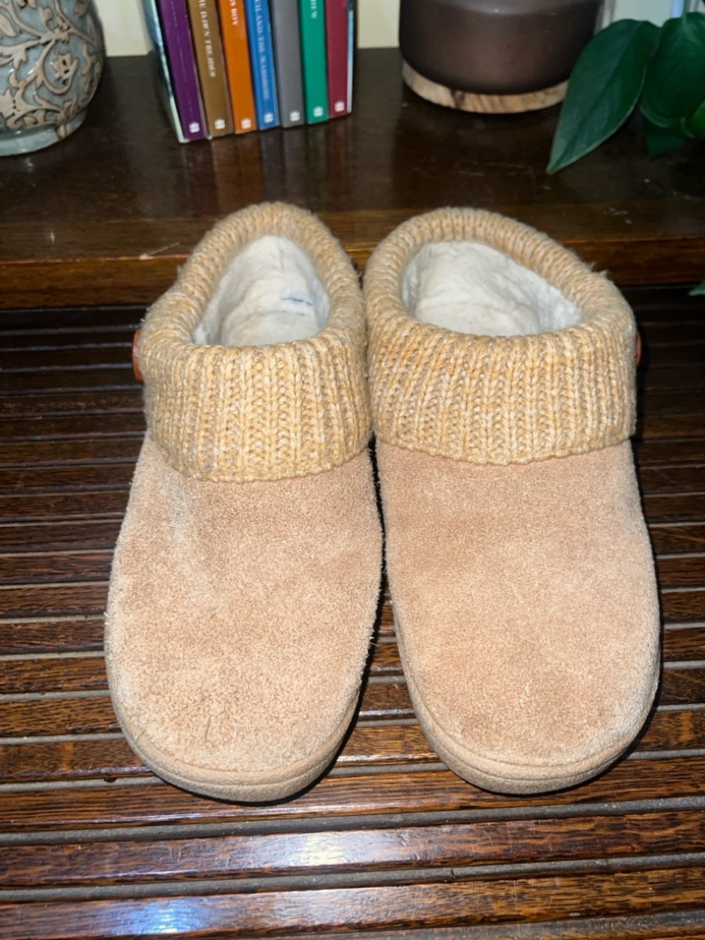 Clarks Women's Tan Suede Ankle Booties with Knit Cuff
